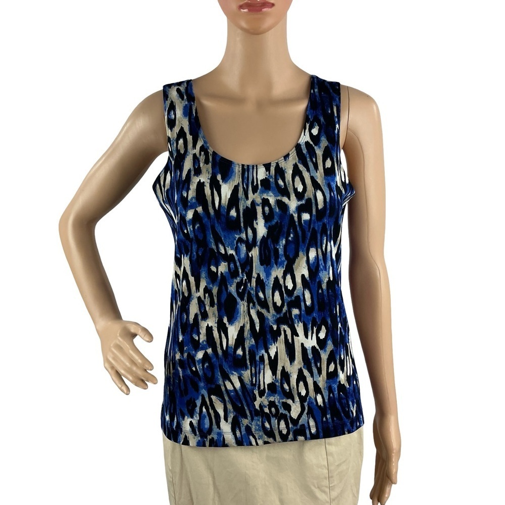 Chico’s Travelers Tank Blue Animal Print Top Size S